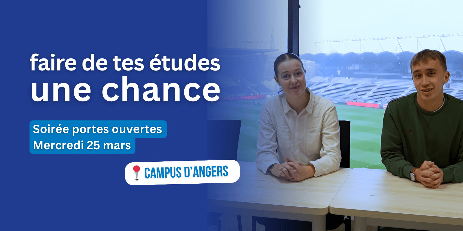Deux jeunes de l'ESUP Angers vous accueillent pour la porte ouverte du 25 mars 2026